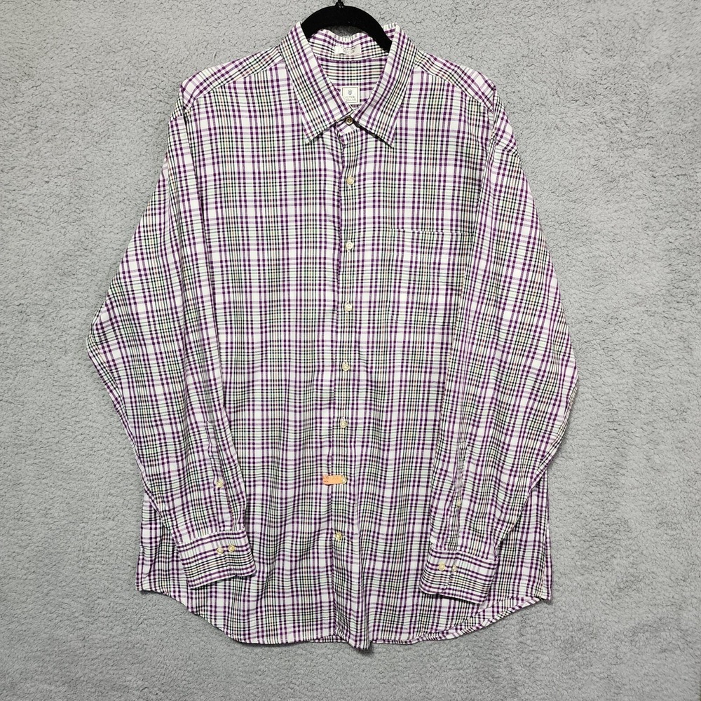 Peter Millar Men's Button Up Shirt Classic Purple Plaid Long Sleeve Size XL
